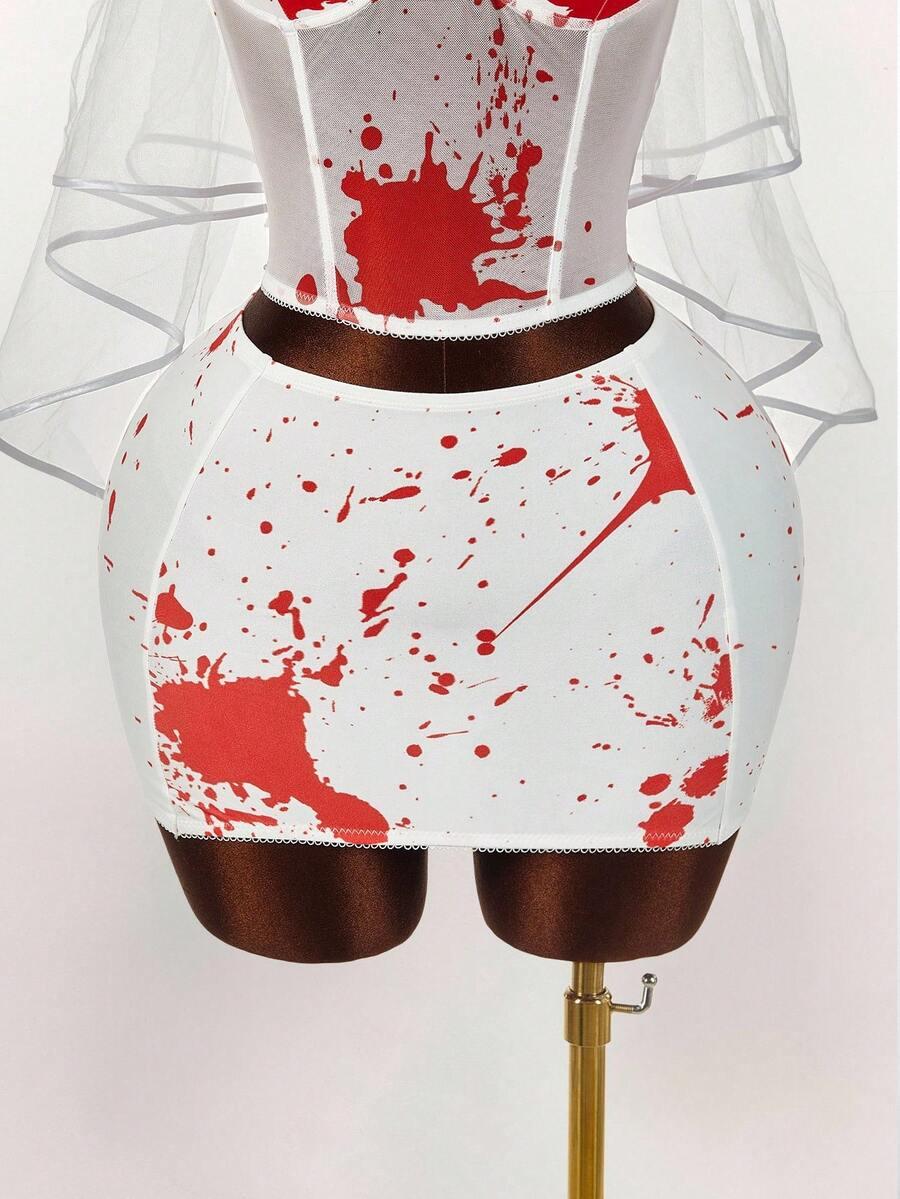 STRÓJ HALLOWEEN BIUSTONOSZ BANDEAU I MINI SPÓDNICZKA