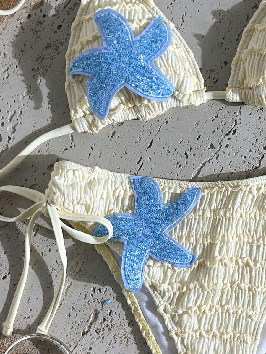 komplet bikini wiązani wzór gwiazdki