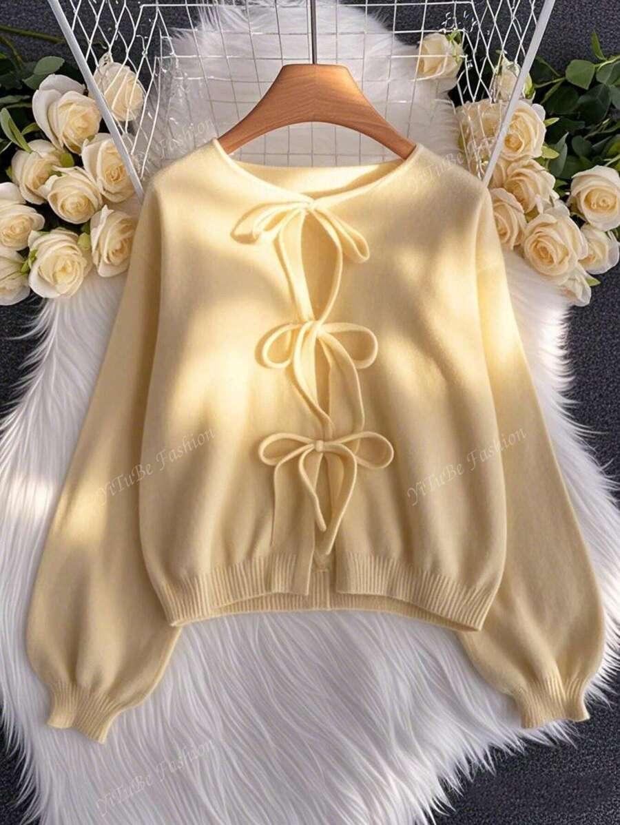 ŻÓŁTY SWETER WIĄZANIE 