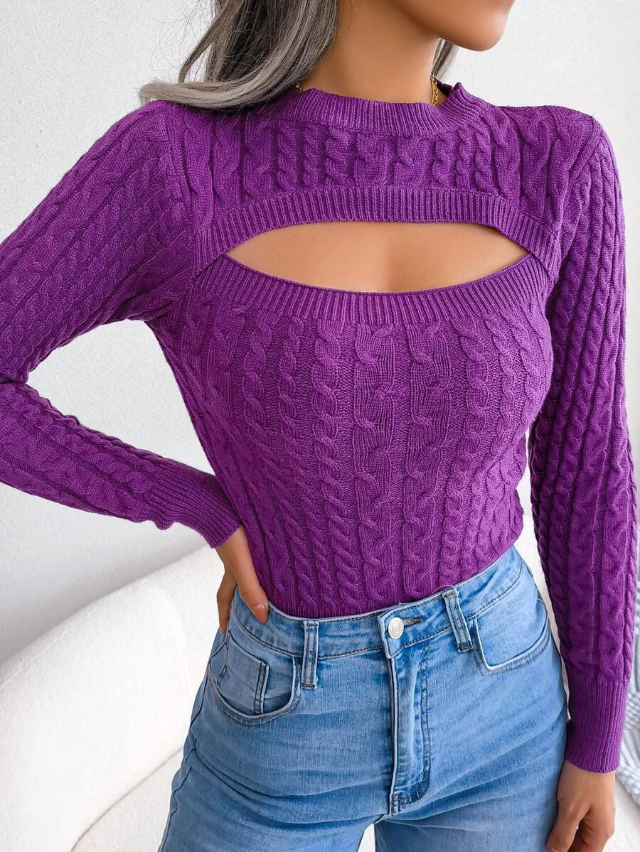 fioletowy sweter wycięcie