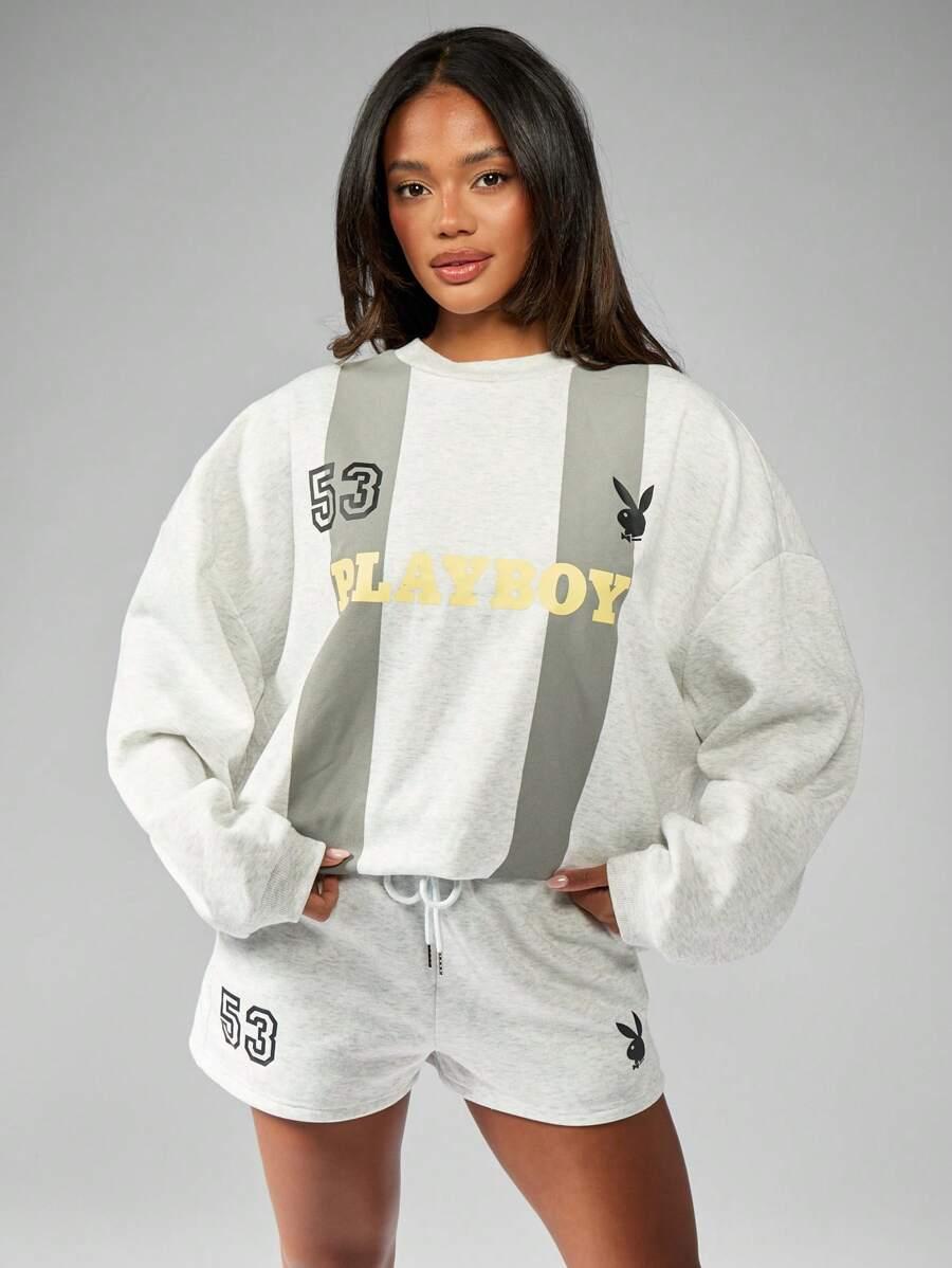 SZARA BLUZA OVERSIZE NADRUK PLAYBOY