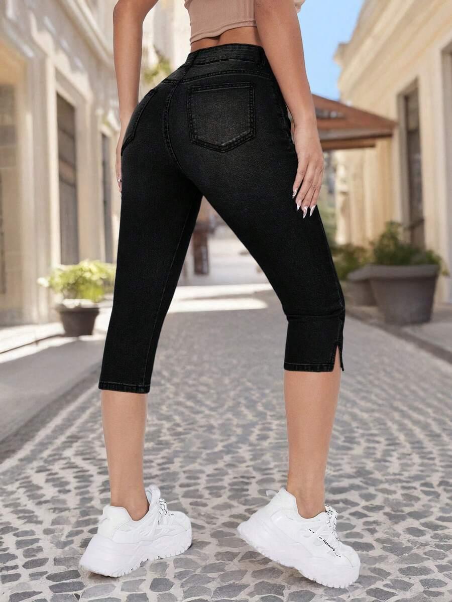 CZARNE SPODNIE JEANS RYBACZKI