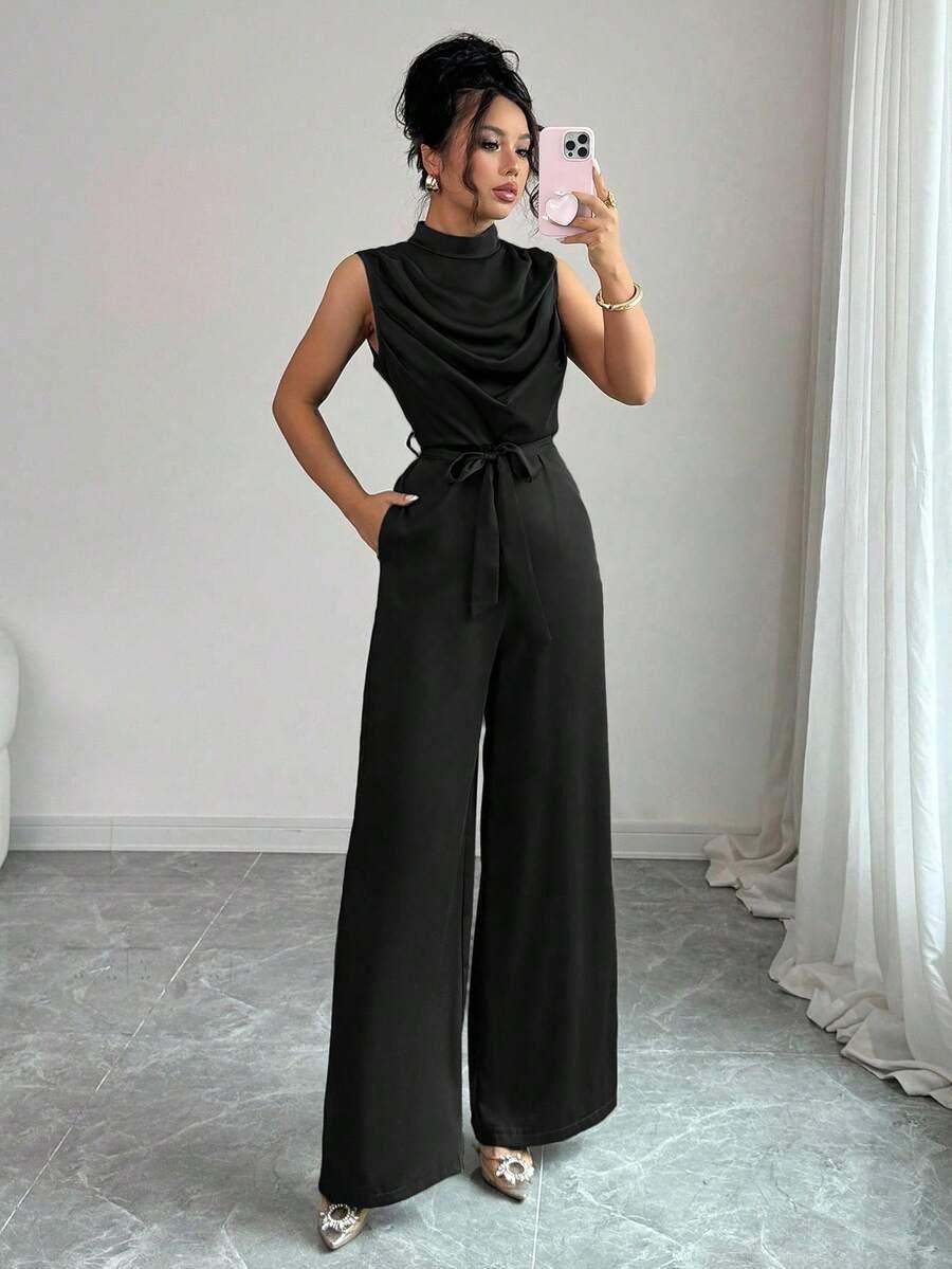 czarny elegancki kombinezon 