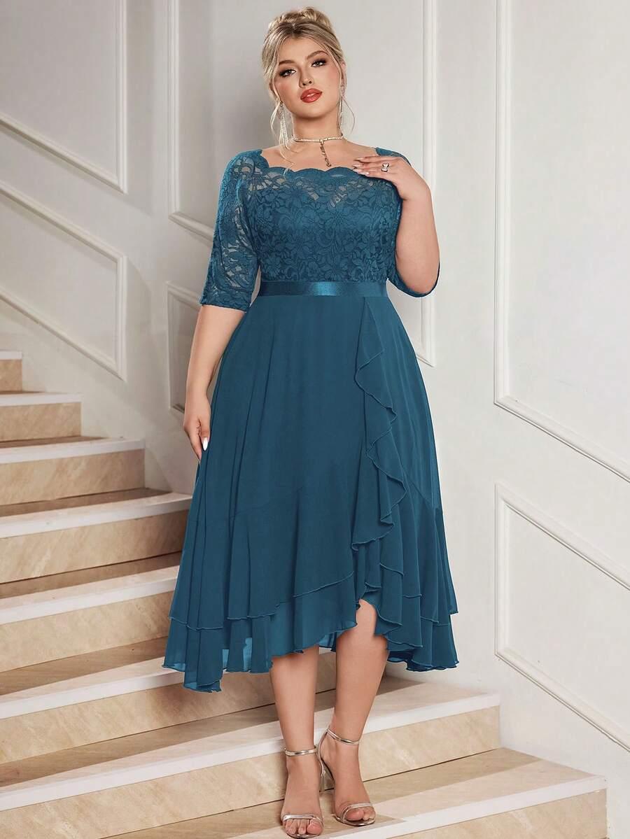 niebieska sukienka koronka 