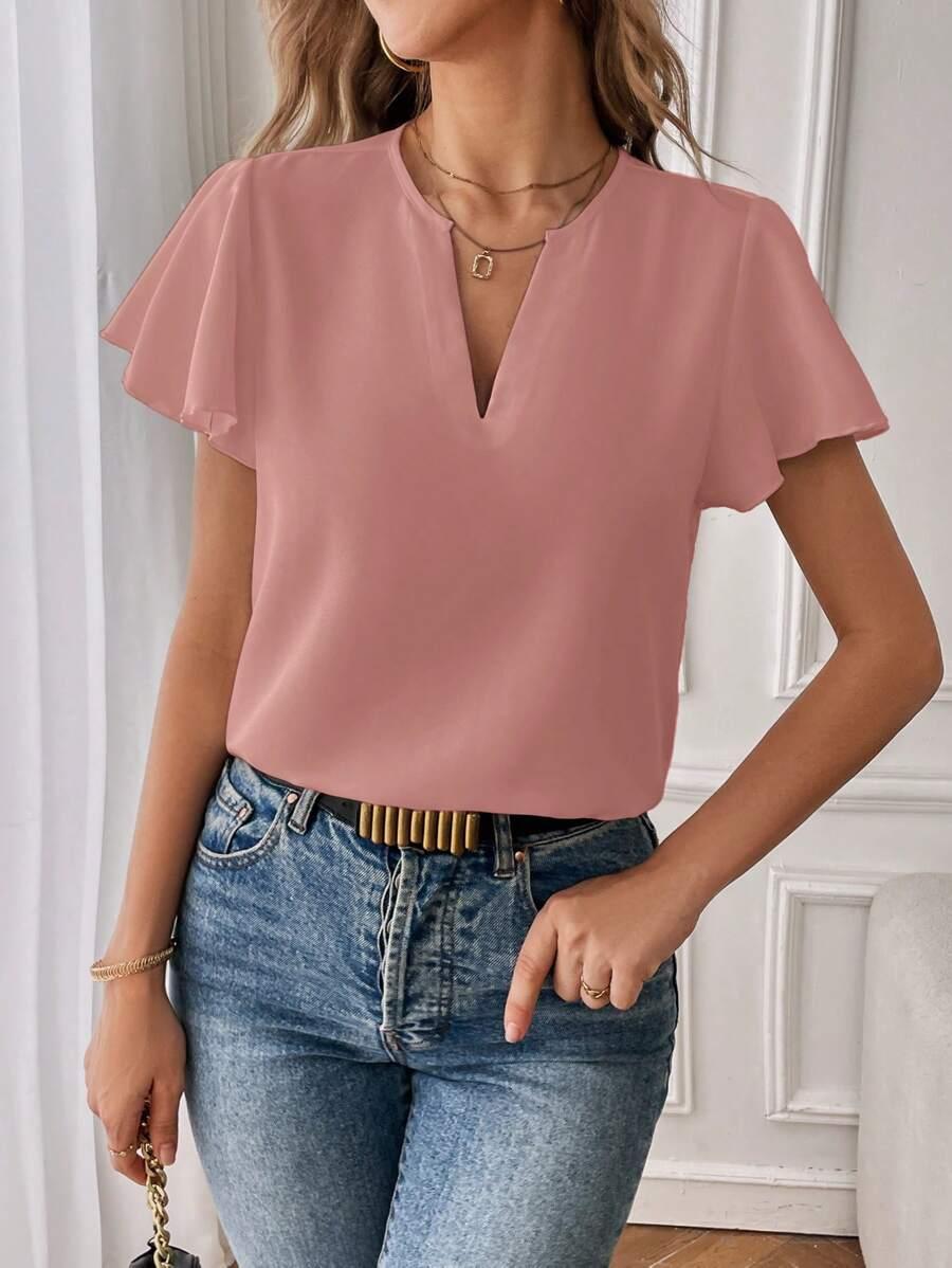 różowa bluzka falbanki v-neck