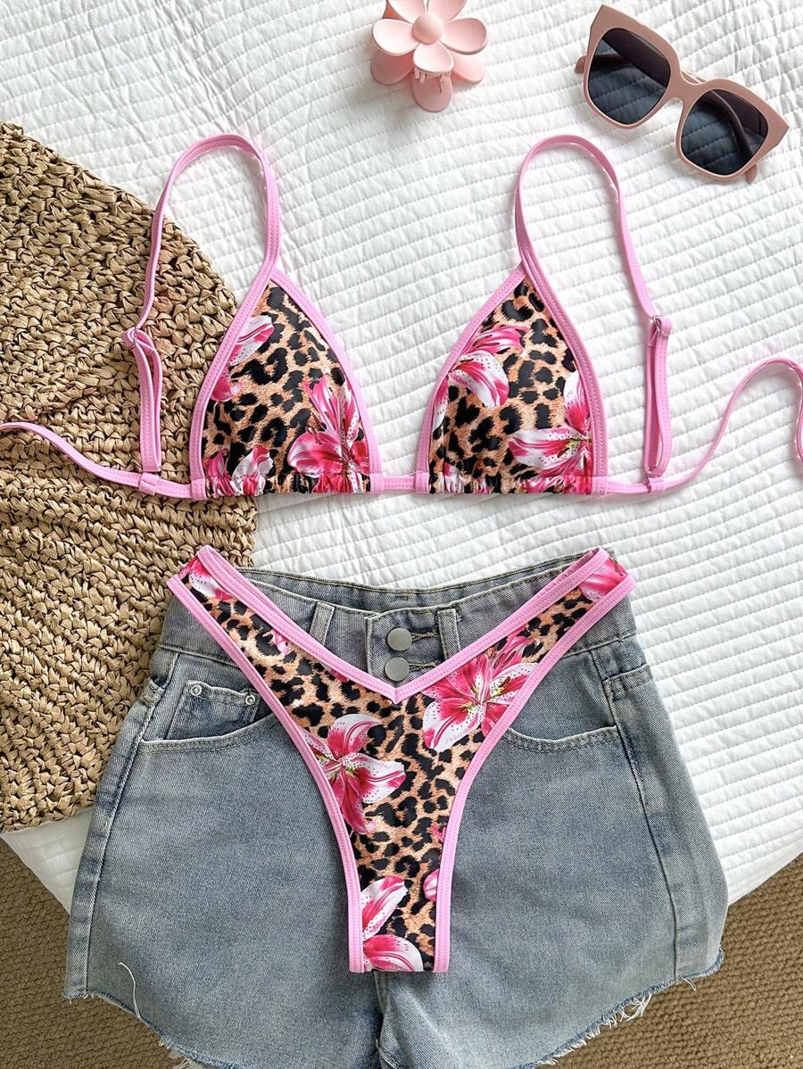 DWUCZĘŚCIOWY STRÓJ KĄPIELOWY ANIMAL PRINT KWIATY