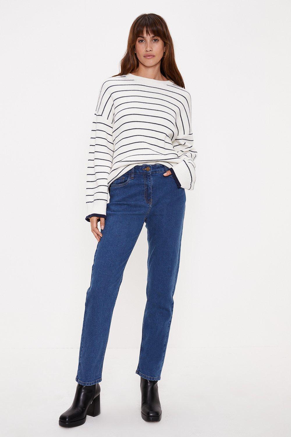 bawełniane spodnie mom jeans slim