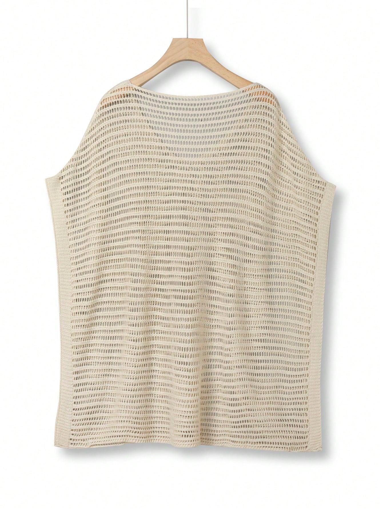 szydełkowy beżowy top v neck