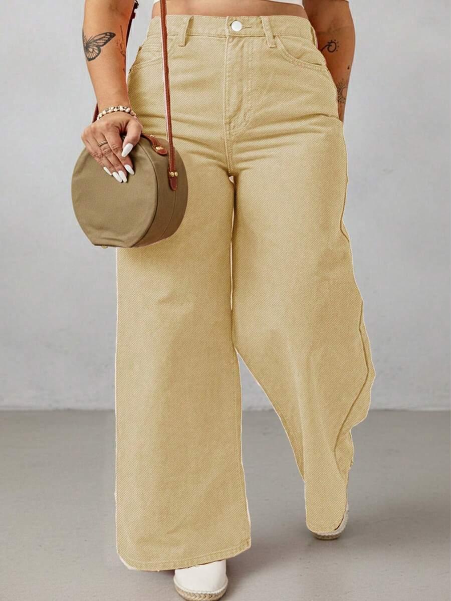 beżowe spodnie jeans 
