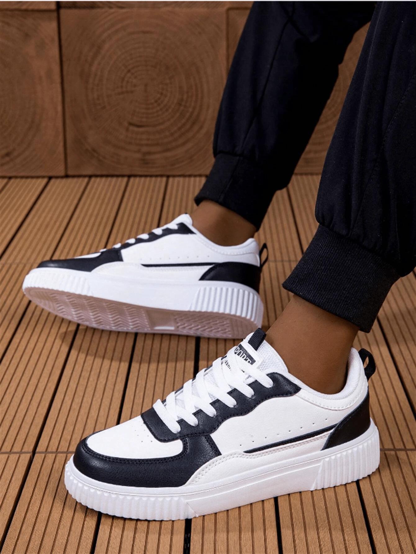 sznurowane buty sportowe kontrast imitacja skóry