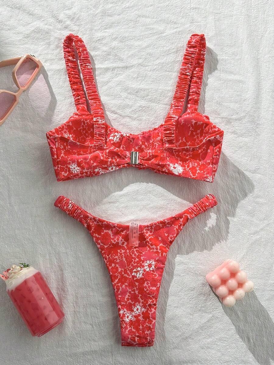 STRÓJ KĄPIELOWY DWUCZĘŚCIOWY W ROŚLINNY WZÓR