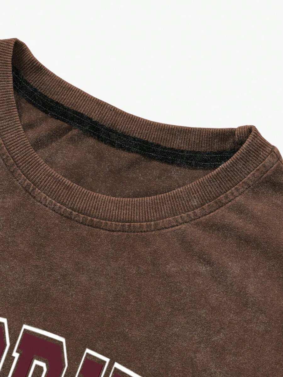 brązowy t-shirt okrągły dekolt