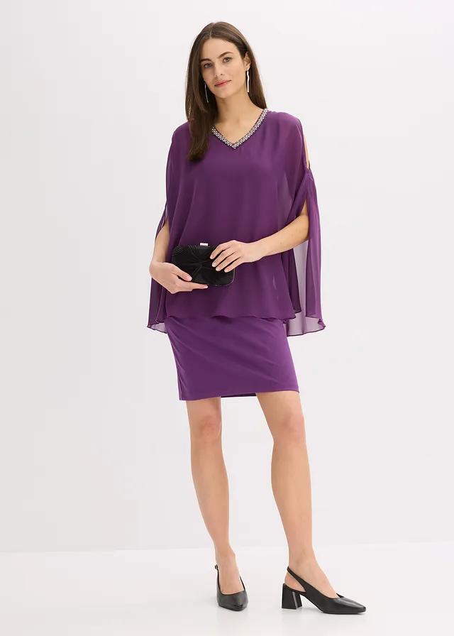 fioletowa mini sukienka v-neck