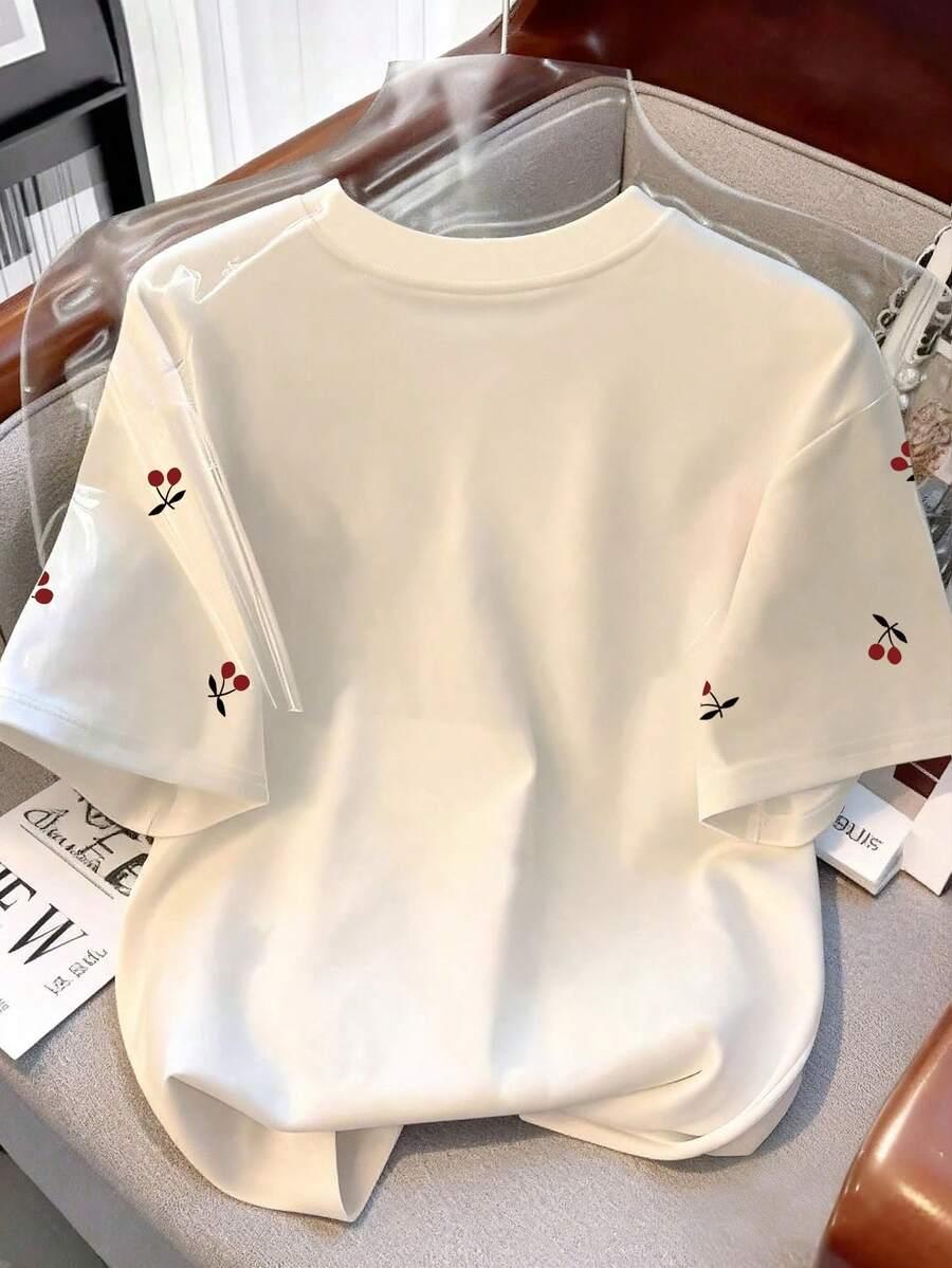 biały t-shirt wisienki 