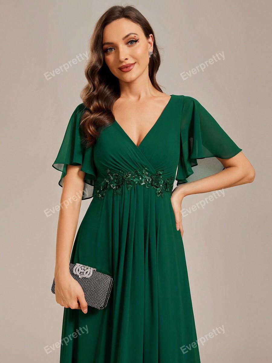 ZIELONA MAXI SUKIENKA V-NECK