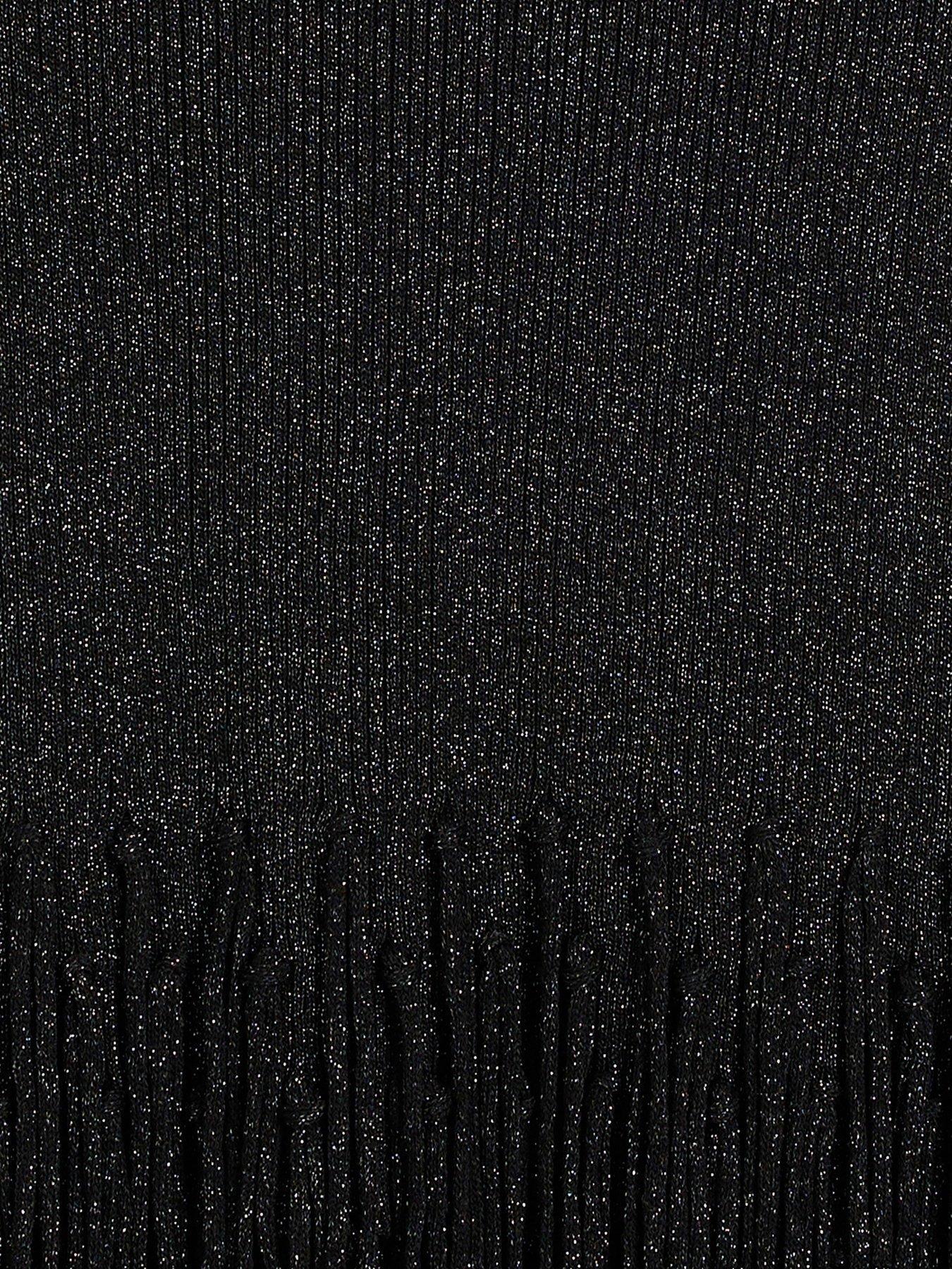 RIVER ISLAND SWETER Z BŁYSZCZĄCĄ NICIĄ I FRĘDZLAMI