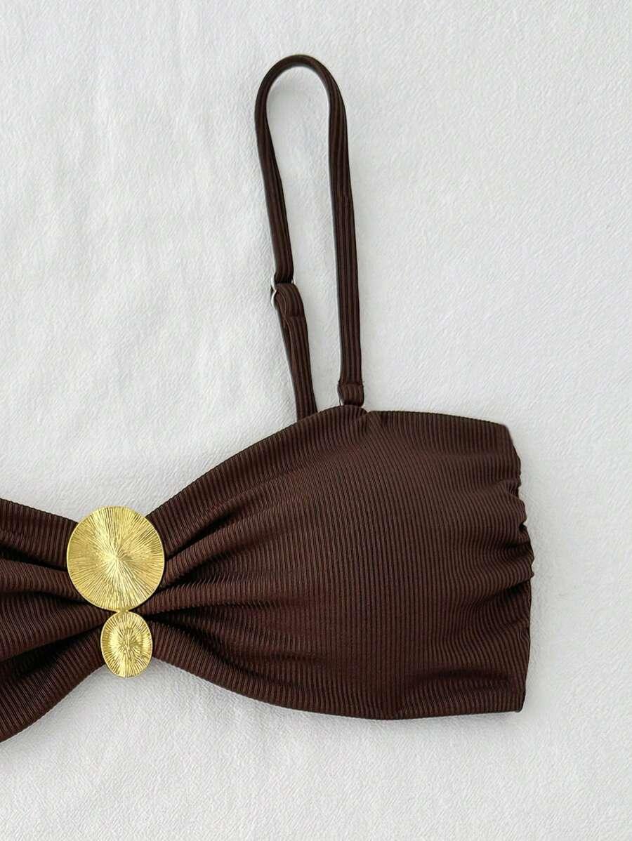 brązowy komplet bikini zdobienie