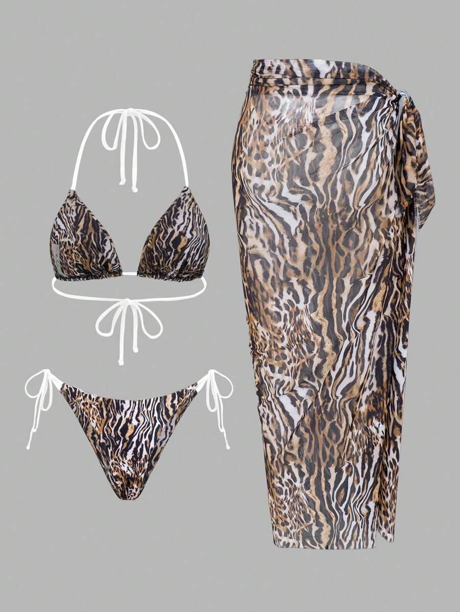 komplet DWUCZĘŚCIOWY STRÓJ KĄPIELOWY sarong animal print
