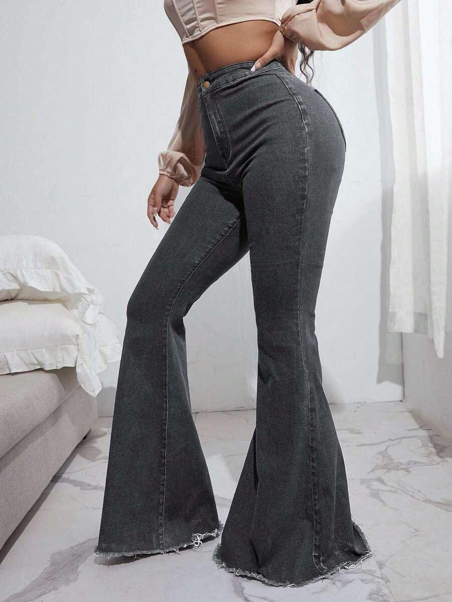 szare spodnie jeans dzwony