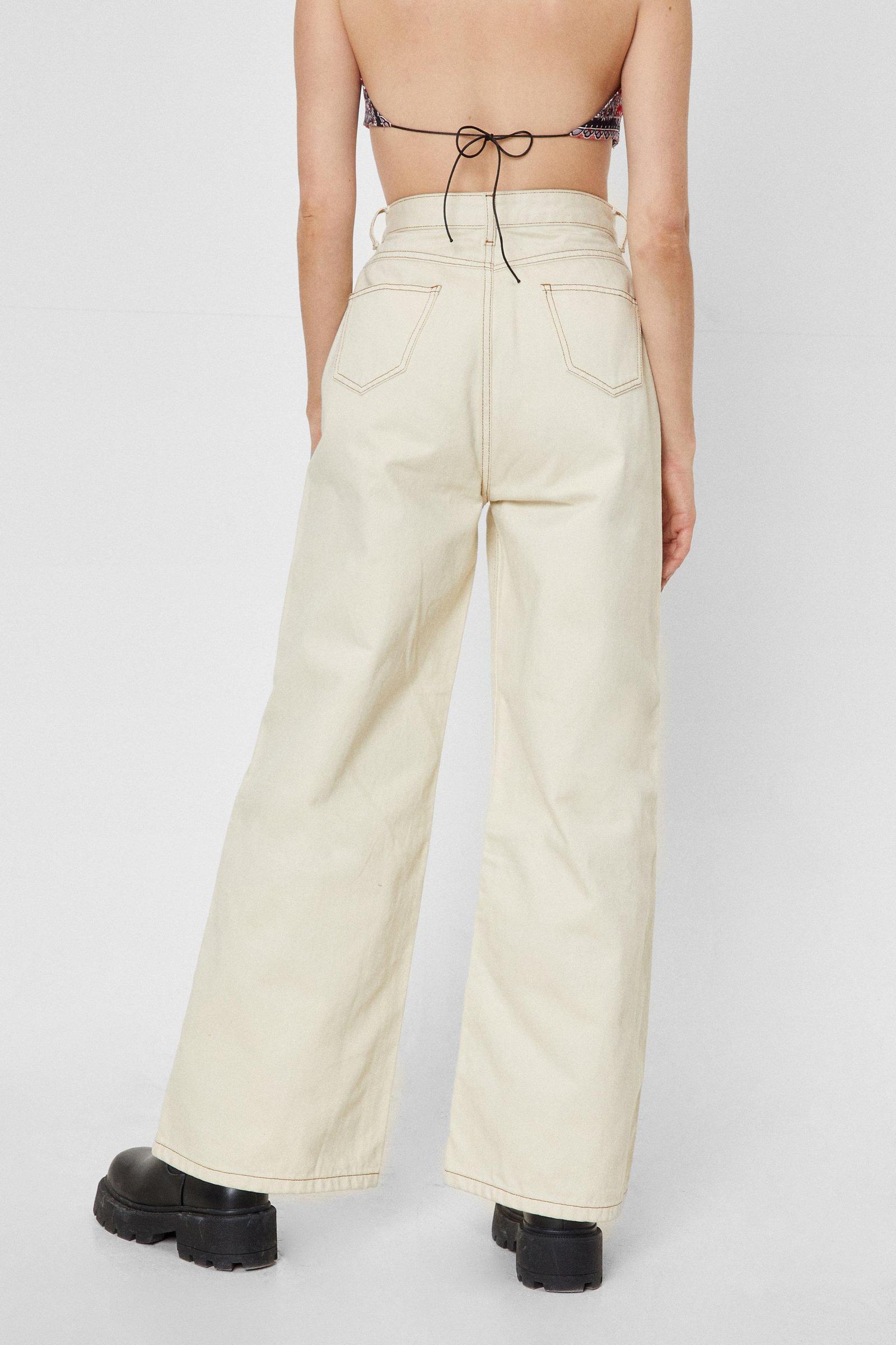 BEŻOWE SPODNIE JEANS WYSOKI STAN