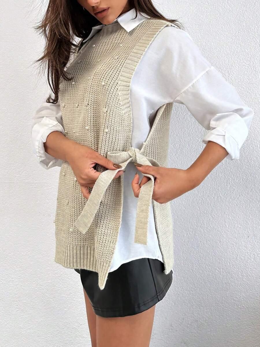 beżowy sweter zdobienie 