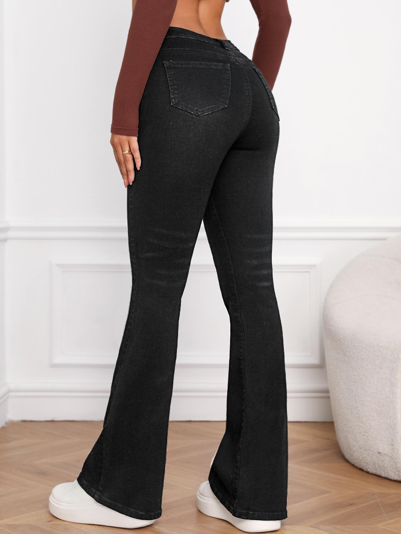 CZARNE SPODNIE JEANS SZEROKIE NOGAWKI 