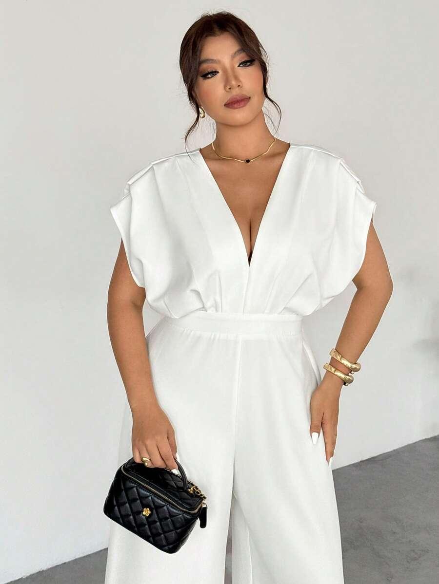 biały kombinezon v-neck
