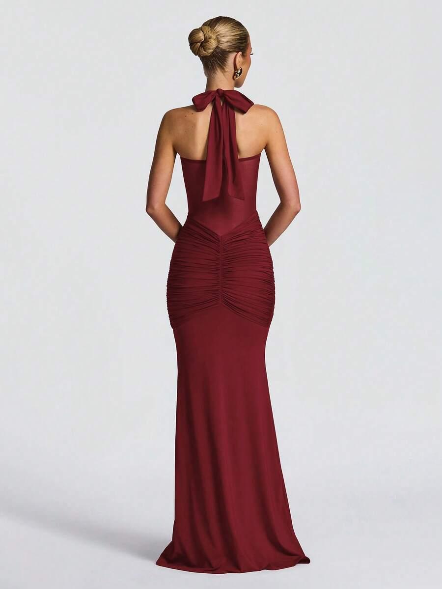 burgundowa maxi sukienka