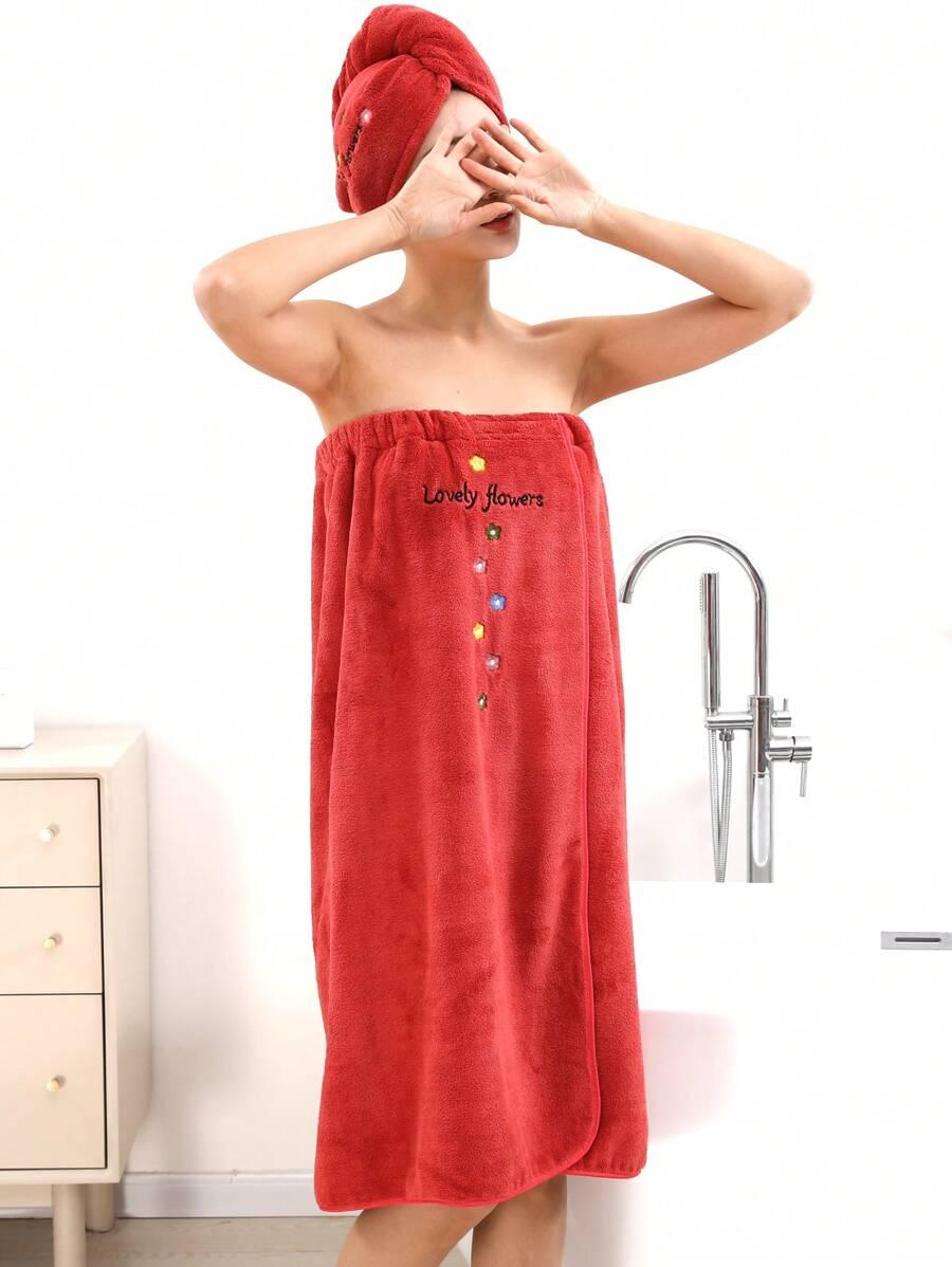 czerwony ręcznik turban komplet