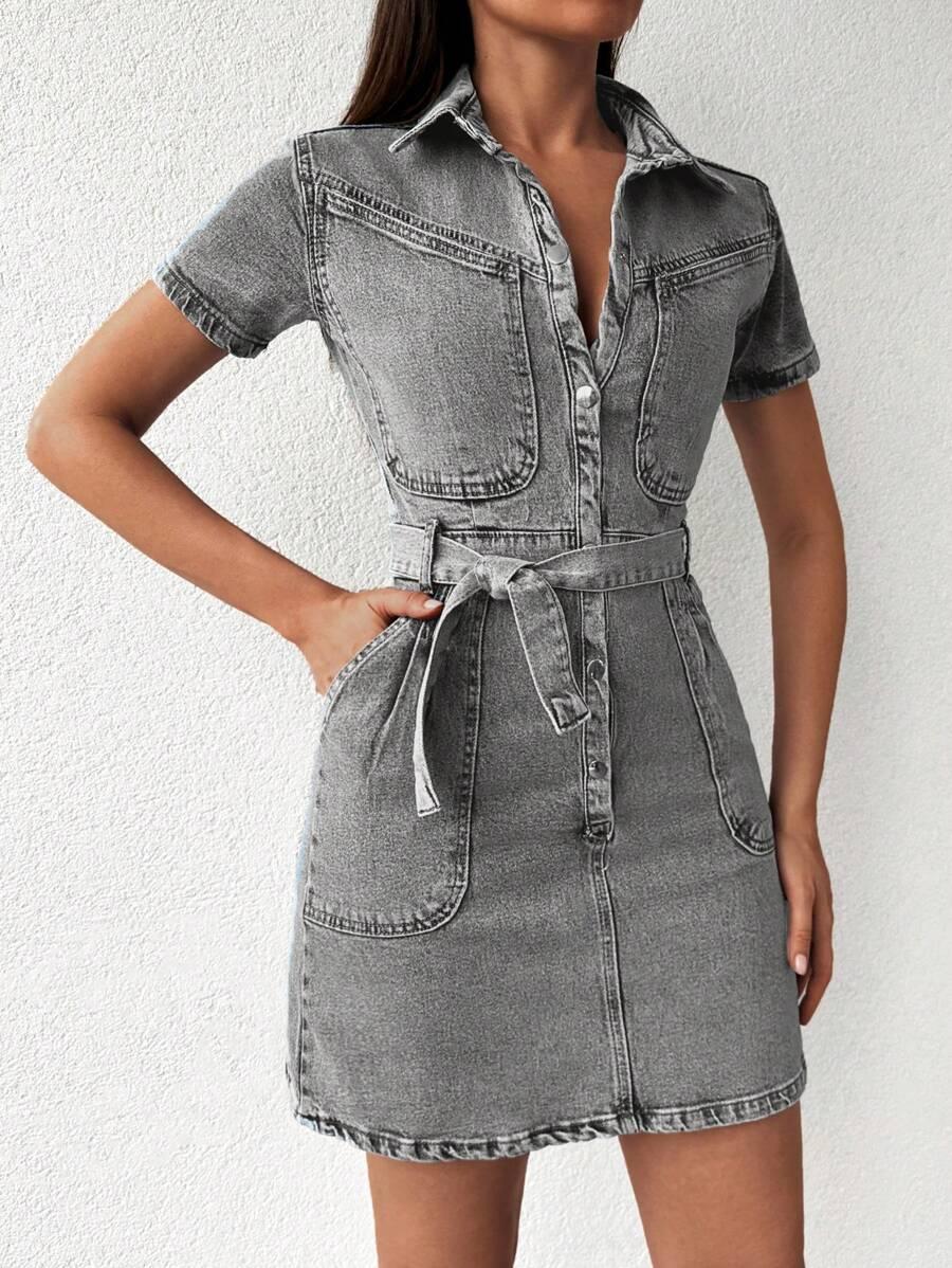 szara mini sukienka jeans