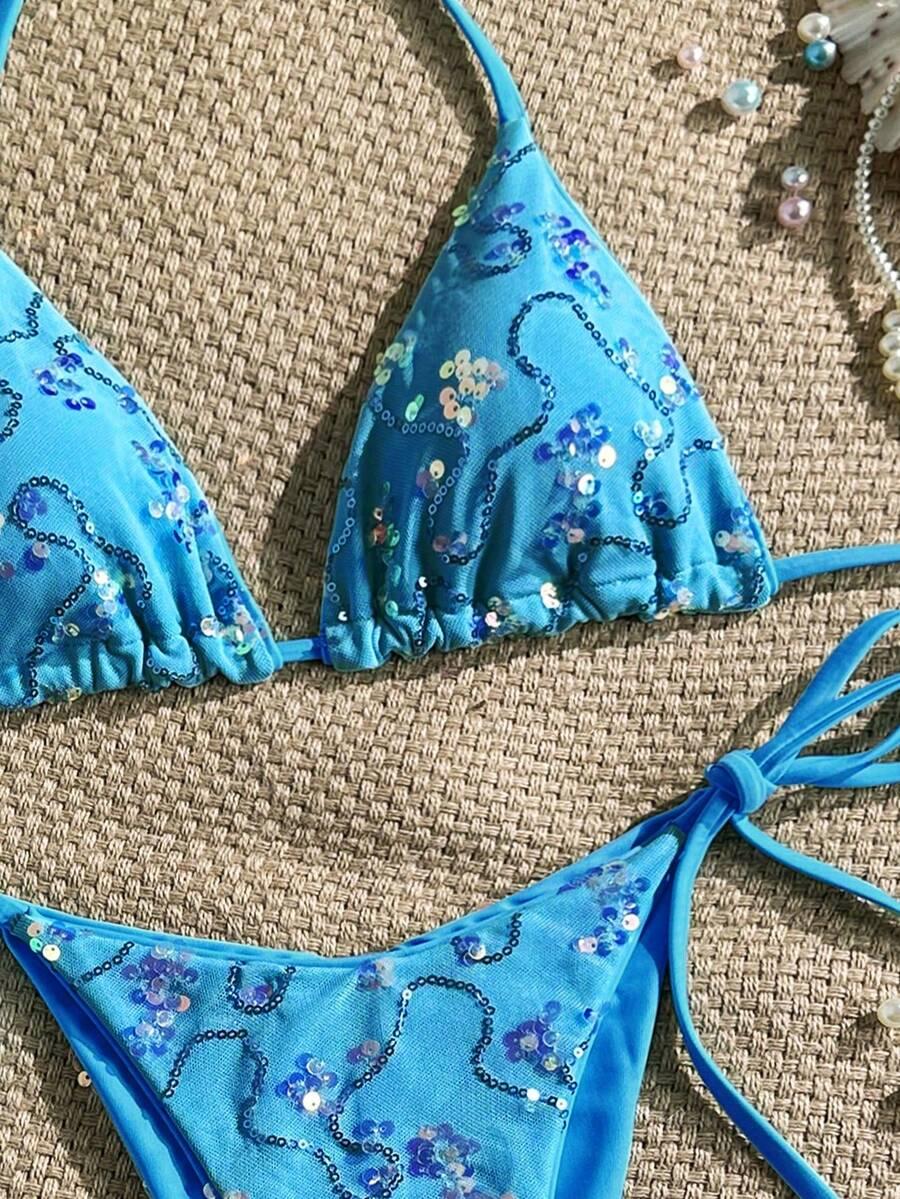 KOMPLET BIKINI WIĄZANY Z CEKINAMI