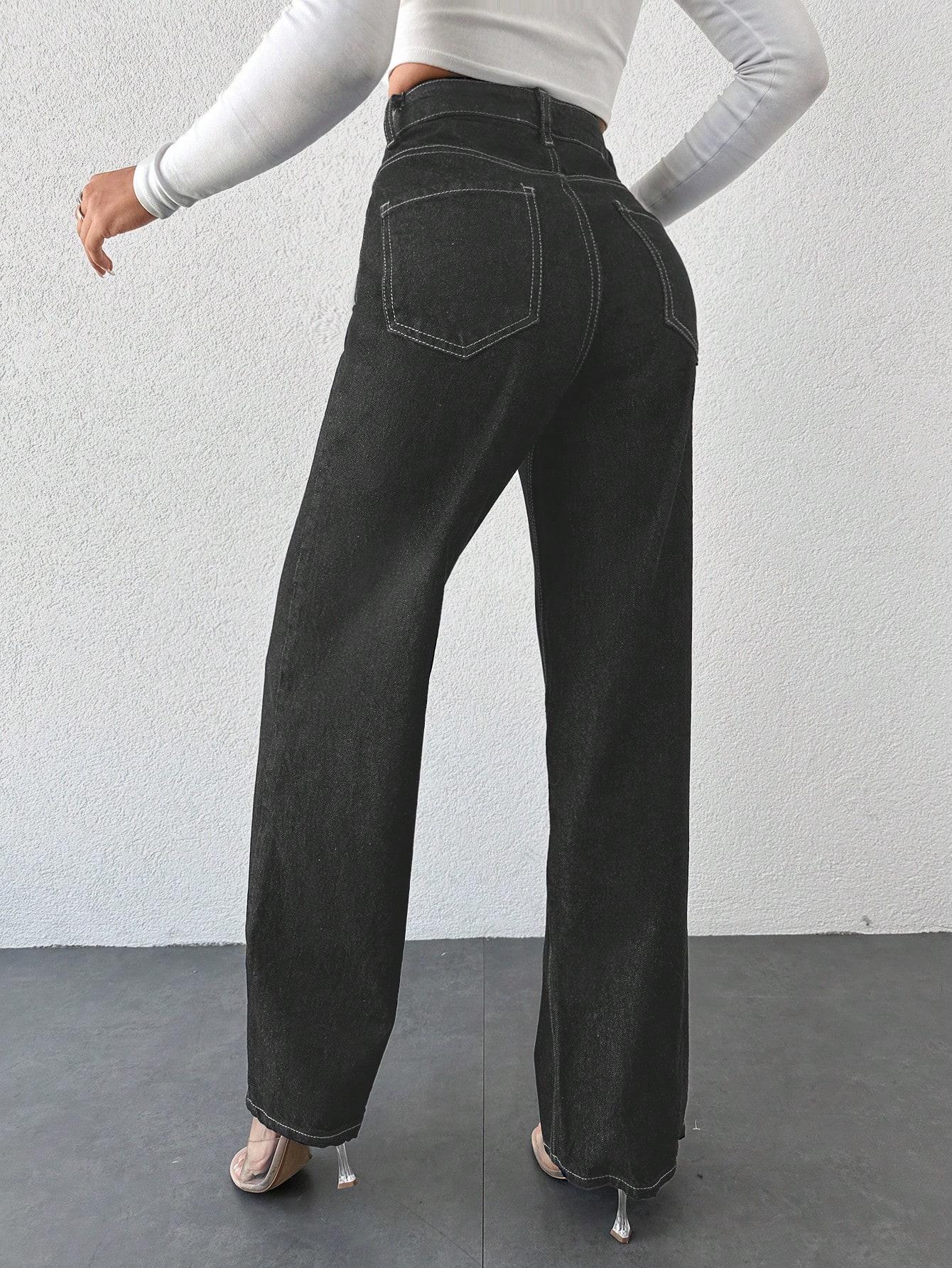 CZARNE PROSTE SPODNIE JEANS