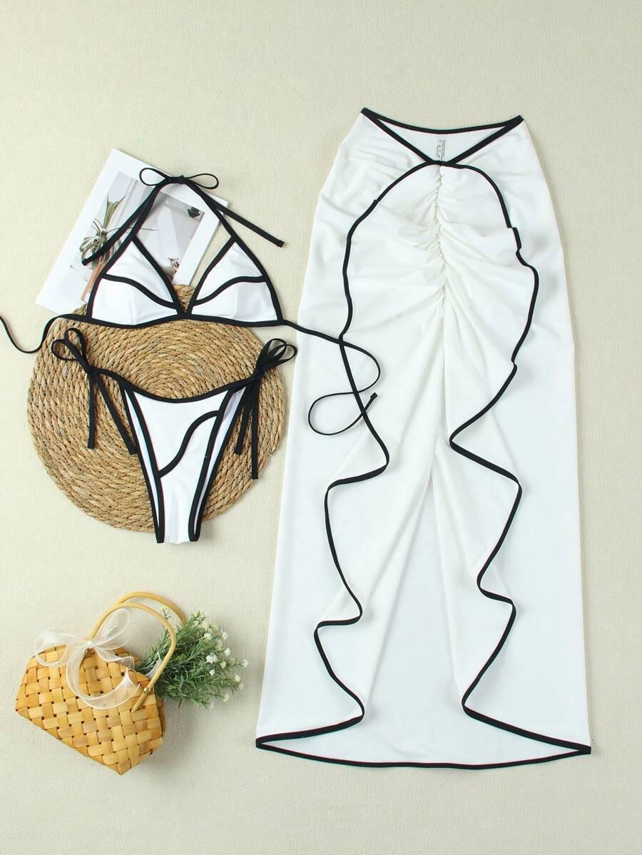STRÓJ KĄPIELOWY biustonosz majtki pareo KOMPLET