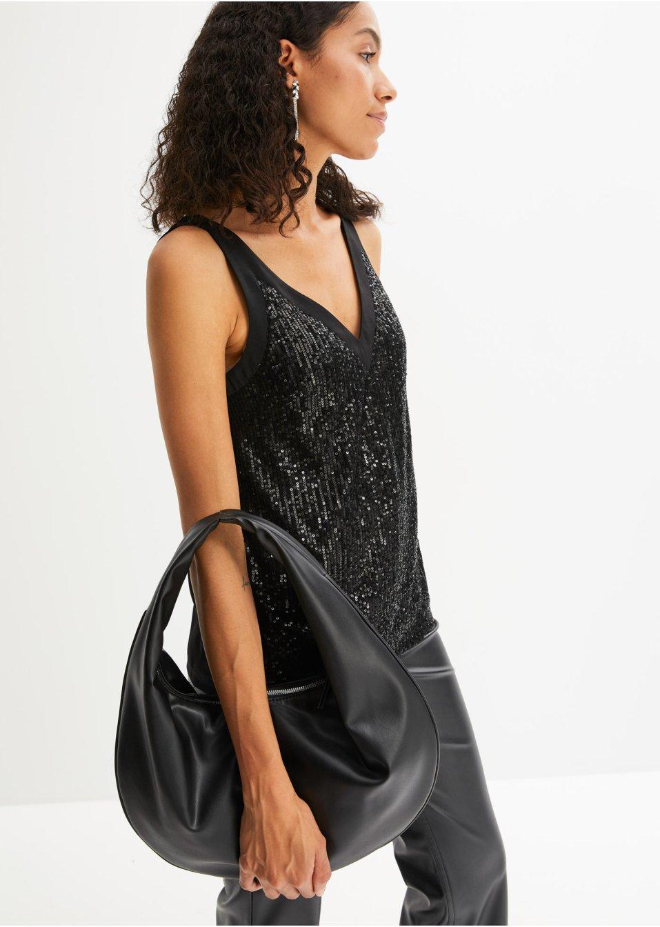 czarny top v neck cekiny