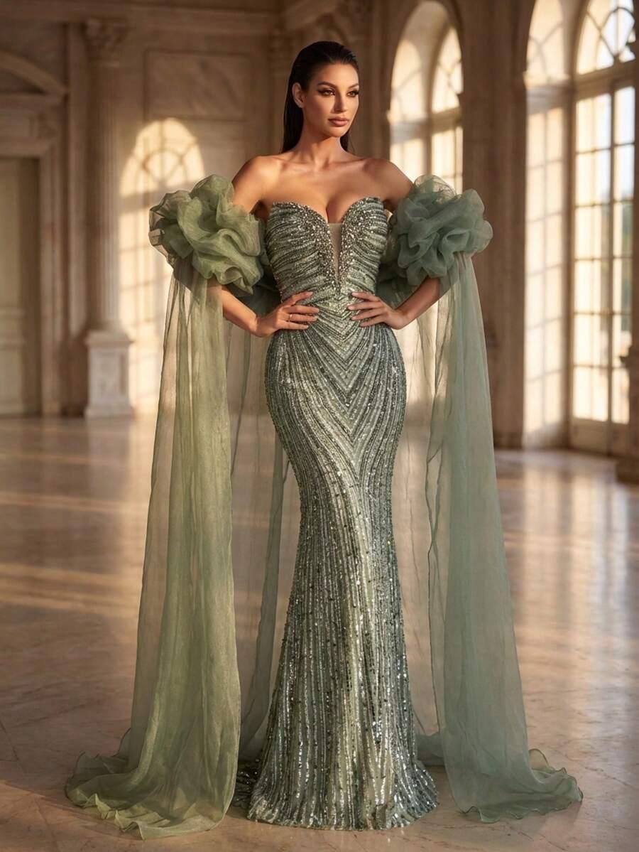 ELEGANCKA SUKIENKA MAXI Z CEKINAMI