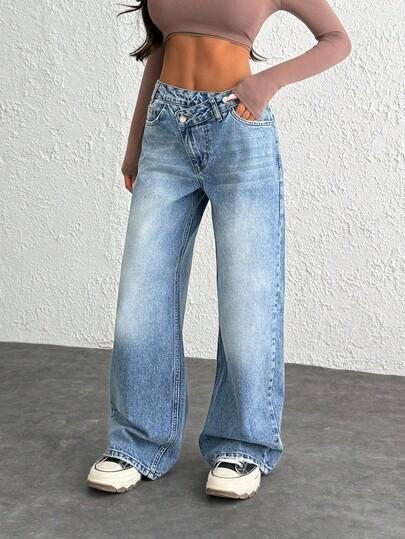 NIEBIESKIE SPODNIE JEANS ASYMETRIA
