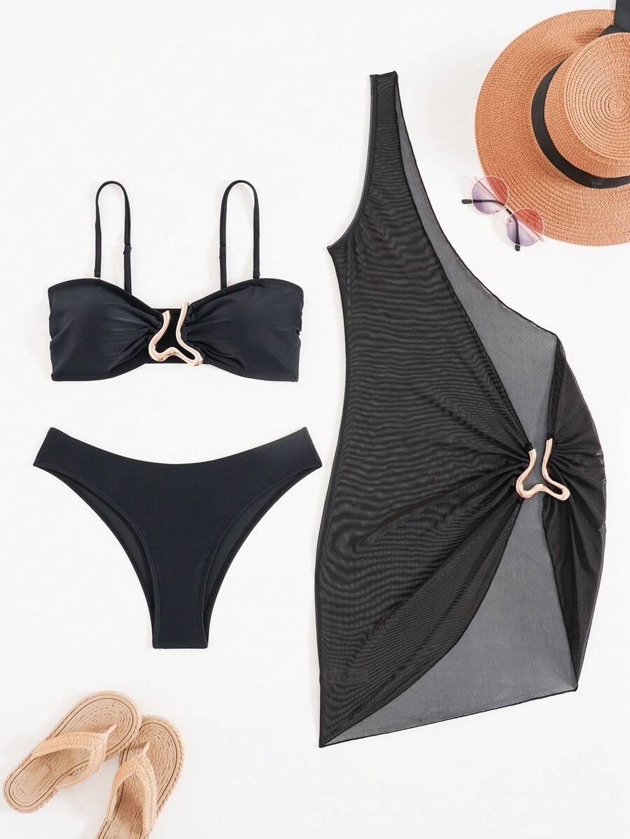 CZARNA GÓRA OD BIKINI pareo komplet