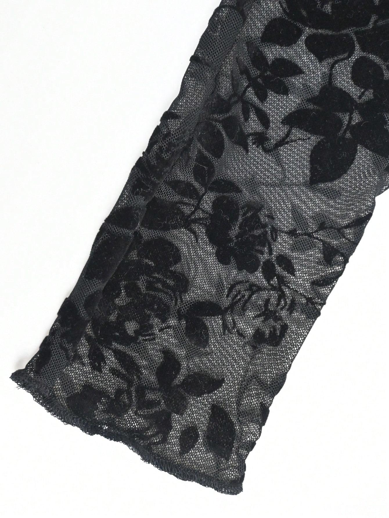 CZARNA BLUZKA SIATECZKA FLORAL PRINT