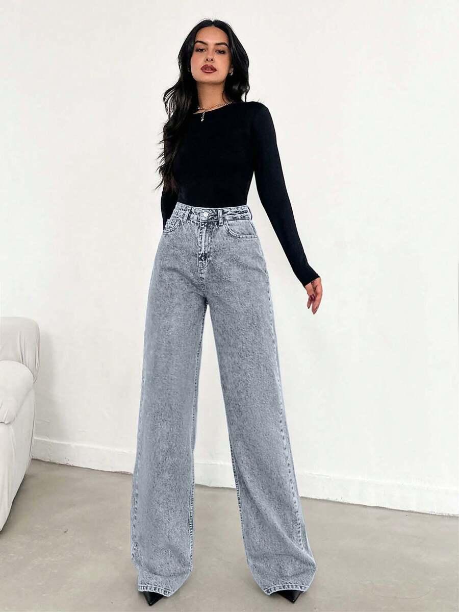 niebieskie spodnie jeans wysoki stan