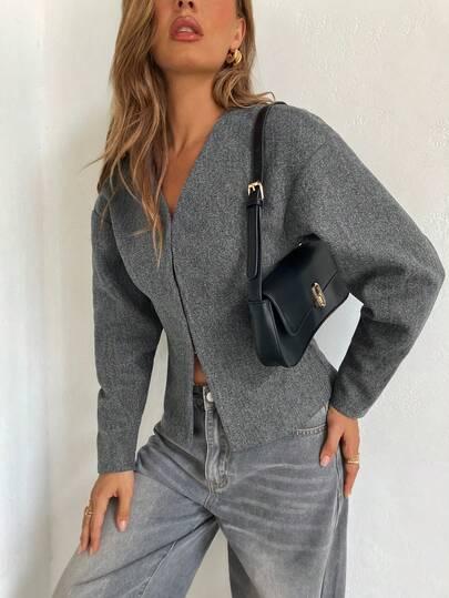 SZARA BLUZKA V-NECK