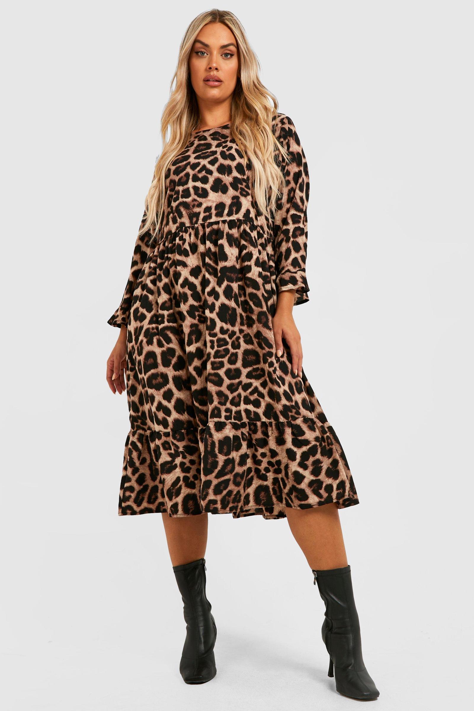 midi sukienka animal print falbany