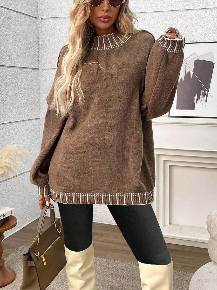 brązowy sweter długi rękaw