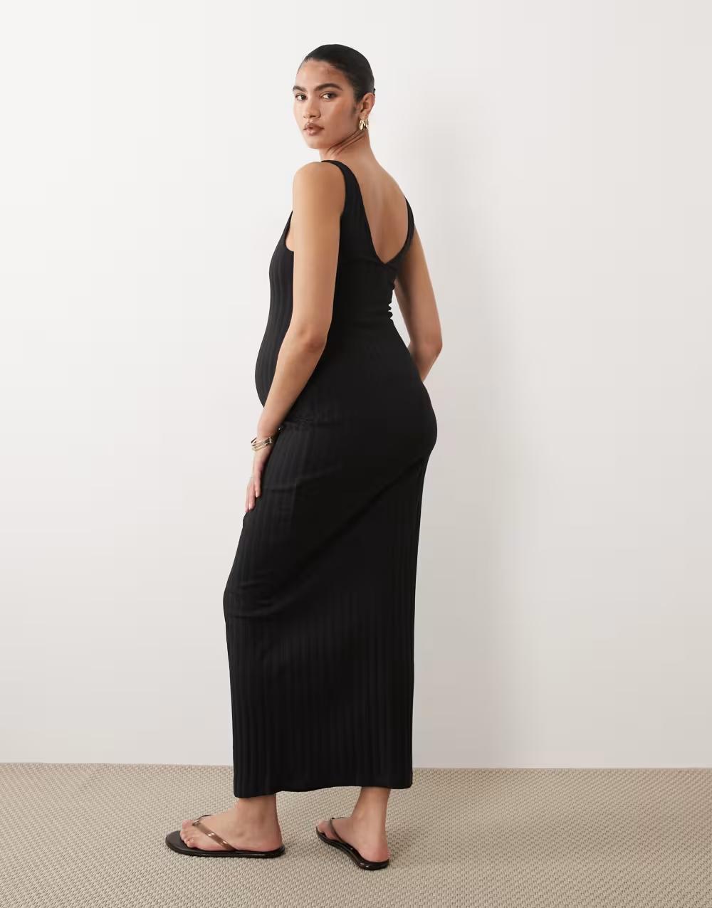 CZARNA MIDI SUKIENKA CIĄŻOWA V-NECK