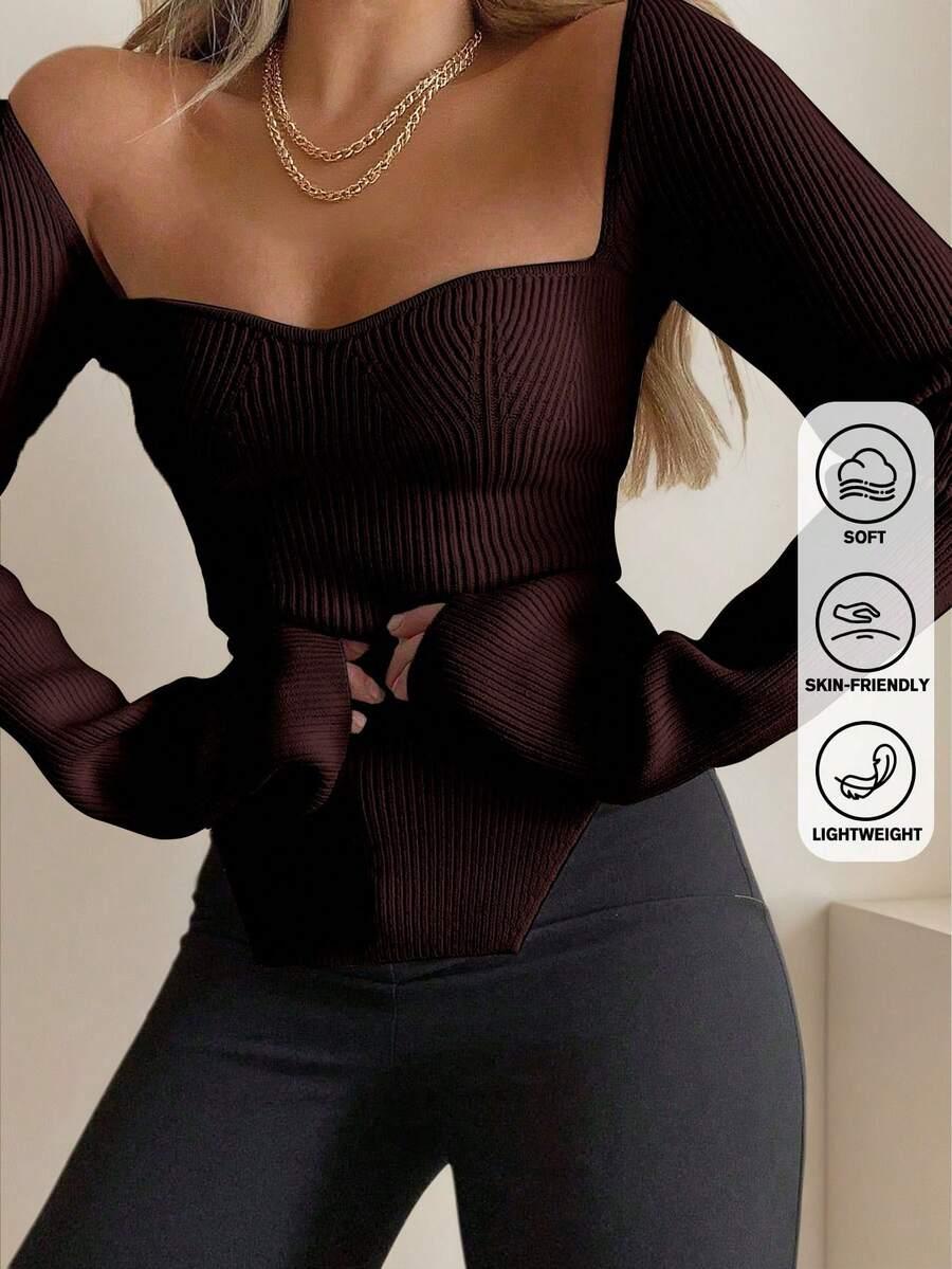 BRĄZOWY SWETER PRĄŻKI