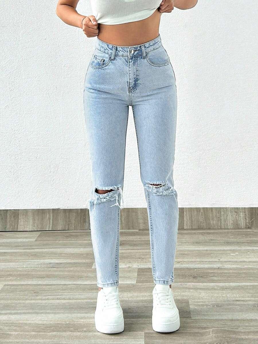 NIEBIESKIE SPODNIE MOM JEANS