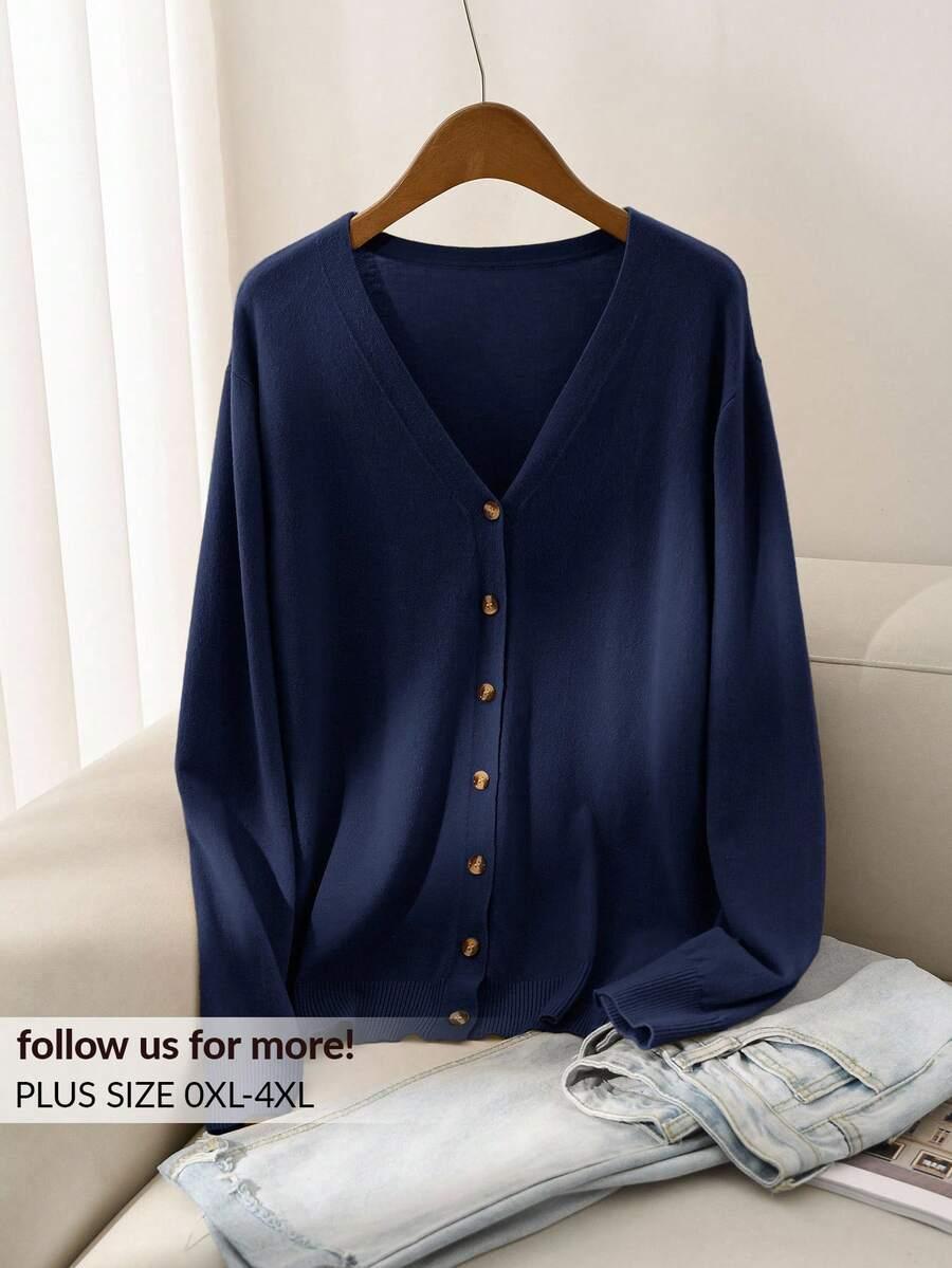 GRANATOWY SWETER V-NECK 