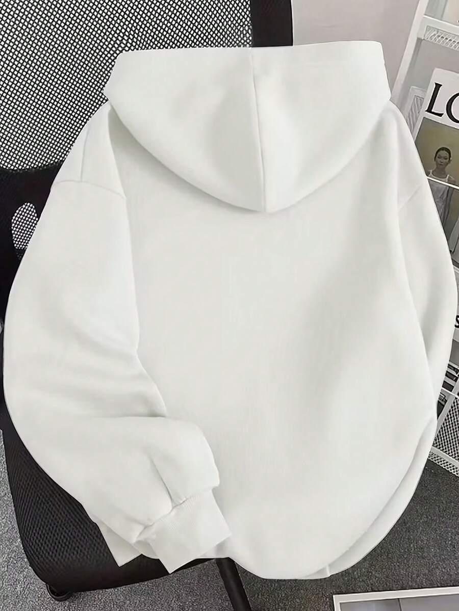 BIAŁA BLUZA KOLOROWY NADRUK KAPTUR 