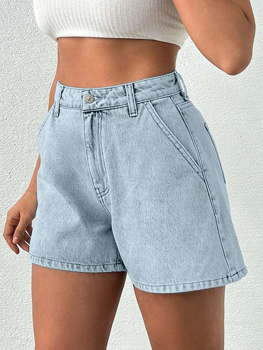 niebieskie spodenki jeans wysoki stan