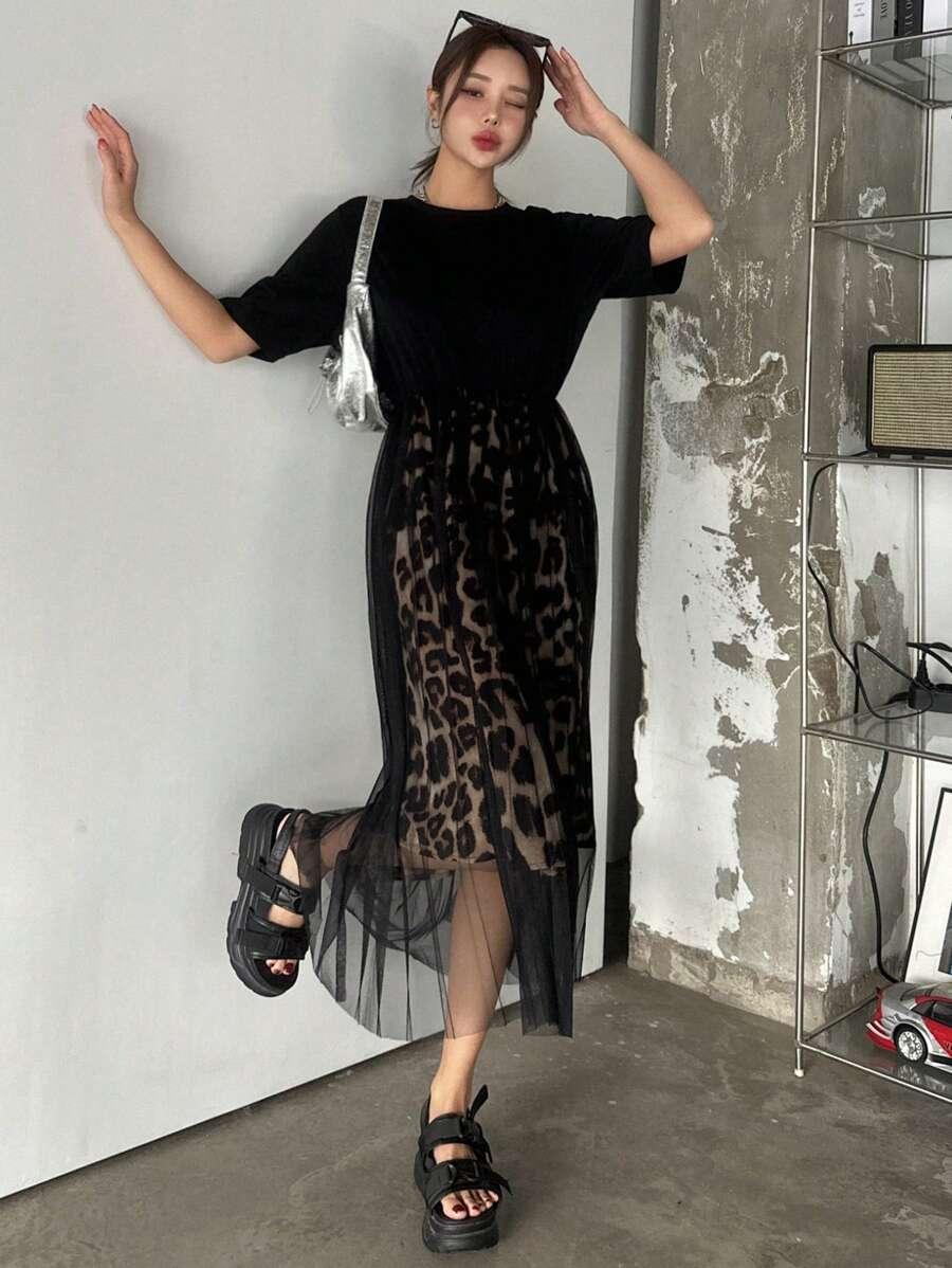 CZARNA SUKIENKA ANIMAL PRINT