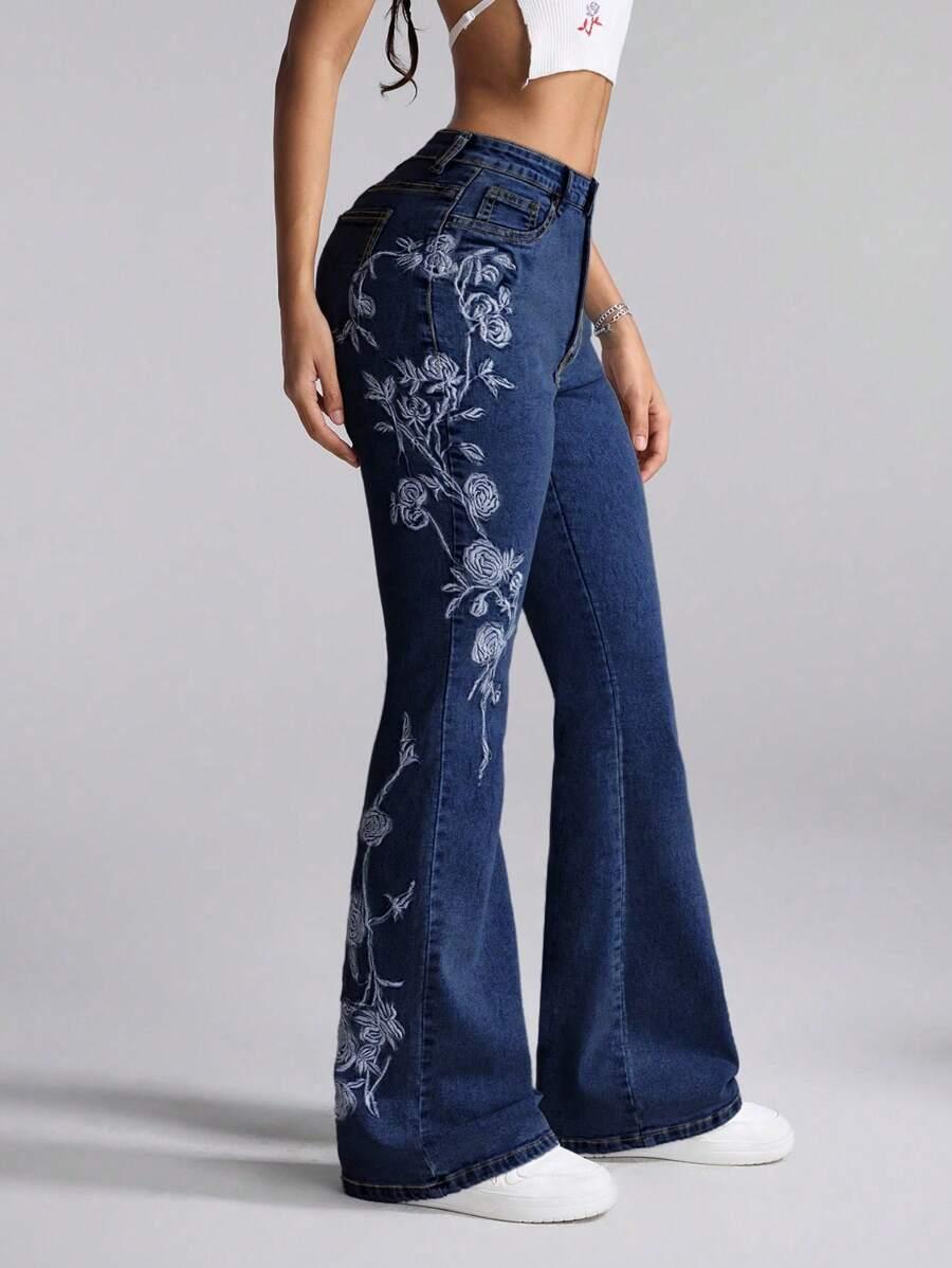 SPODNIE DZWONY JEANS HAFT